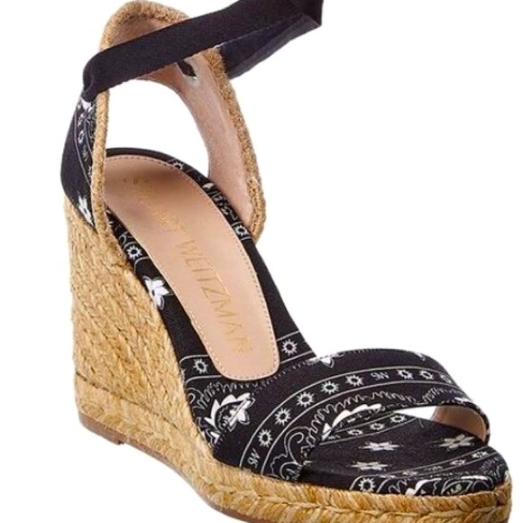 THE STUART WEITZMAN IIIEANA WEDGE BLACK WOVEN FABRIC size 5.5C - Picture 2 of 8
